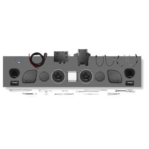 Cicada Audio 14FLXCXX-4X2 — 500W 4-Channel FLX Amplifier & CXX Pro Coaxial Front-Stage System for 2014–2023 Harley Touring