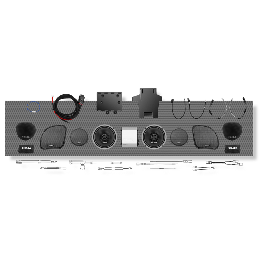 Cicada Audio 14FLX7CXX-4X2 — 700W 4-Channel FLX Amplifier & CXX Pro Coaxial Front-Stage System for 2014–2023 Harley Touring
