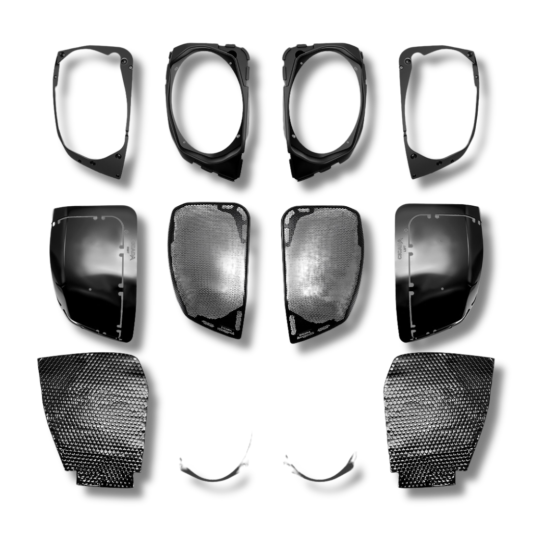 Cicada Audio 24FLXPCHCMB-4X4SG – Level 3 PRO Mid-Bass Full Stage Kit for 2024+ Street Glide® (1,400W DSP + Horn Fronts, CMB69 Rear)