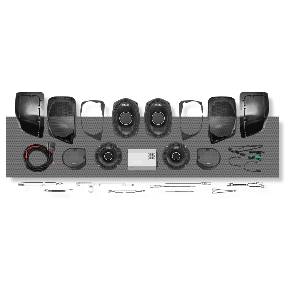 Cicada Audio 24FLXCHX-4X4SG — Level 5 Full Stage Kit for 2024+ Street Glide® (1,400W + Carbon Matrix Horn Coaxials)
