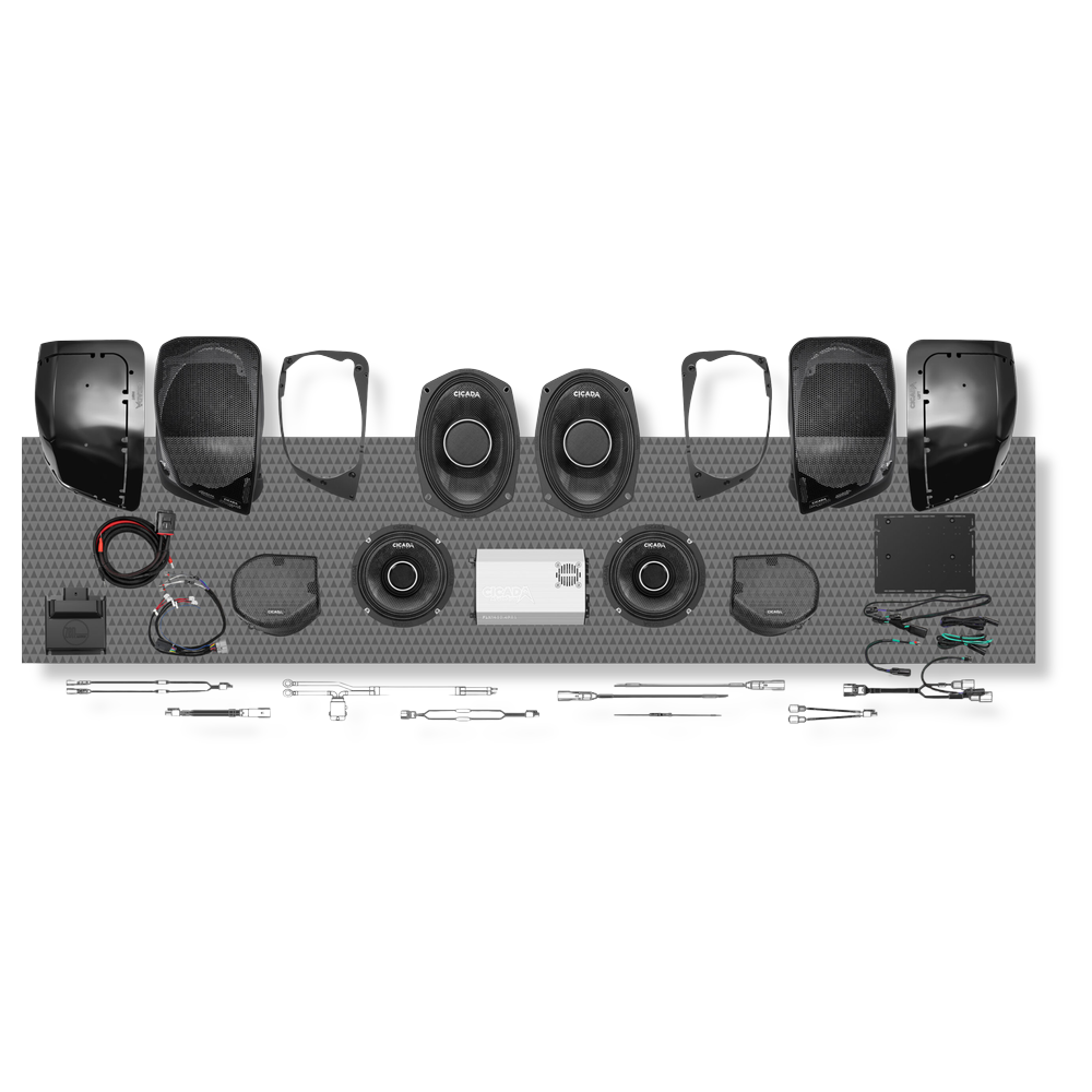 Cicada Audio 24FLXPCHX-4X4SG — Level 5 PRO Full Stage Kit for 2024+ Street Glide® (1,400W DSP + Carbon Matrix Horn Coaxials)