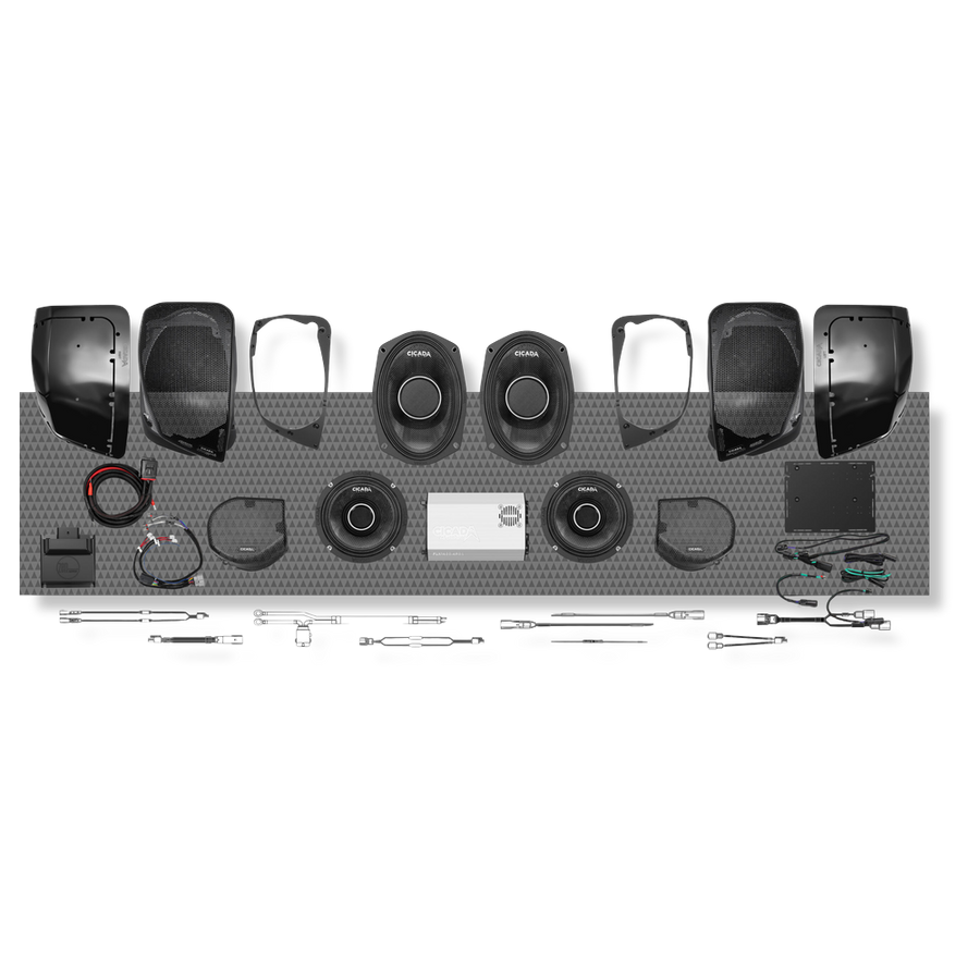 Cicada Audio 24FLXPCHX-4X4SG — Level 5 PRO Full Stage Kit for 2024+ Street Glide® (1,400W DSP + Carbon Matrix Horn Coaxials)