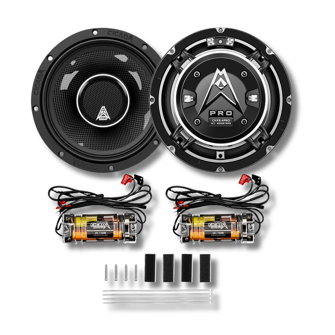Cicada Audio CHX8.4PRO – 8" PRO Coaxial Horn Motorcycle Speakers (4Ω, N45SH Neodymium, Pair)