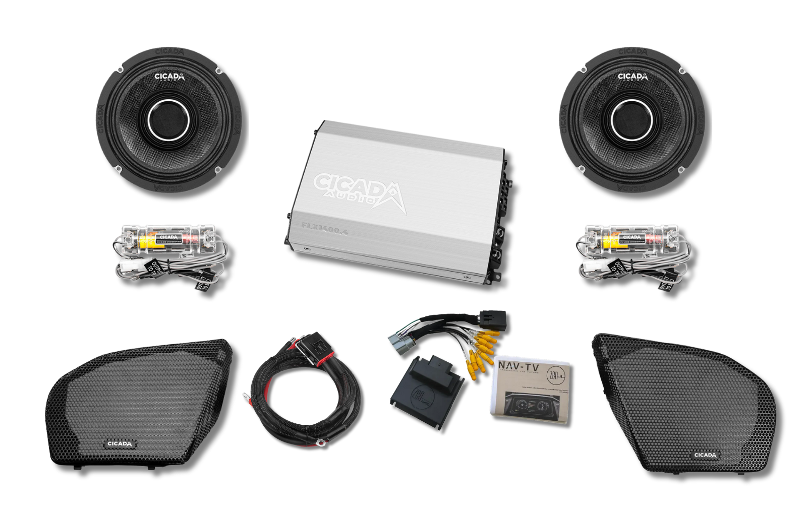 Cicada 4-Channel Amplifier & 2 CHX Pro Horn Front Speakers — 2024+ Road Glide Audio System