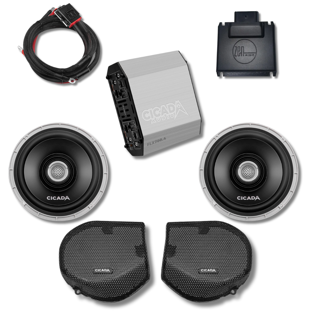 Cicada 4-Channel Amplifier & 2 CX Coaxial Front Speakers — 2024+ Street Glide Audio System
