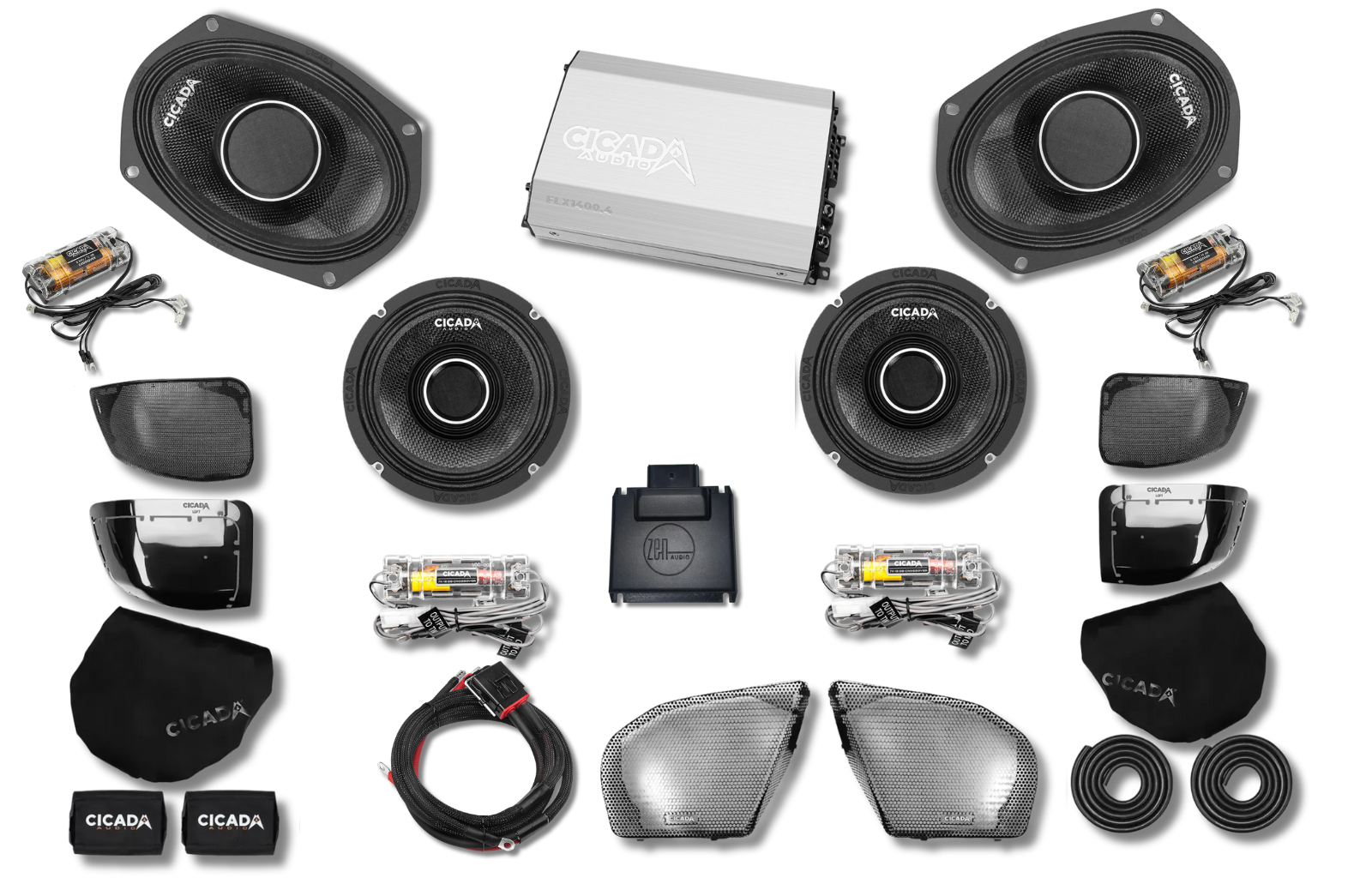 Cicada 4-Channel Amplifier & 4 CHX Pro Horn Speakers — 2024+ Road Glide Audio System
