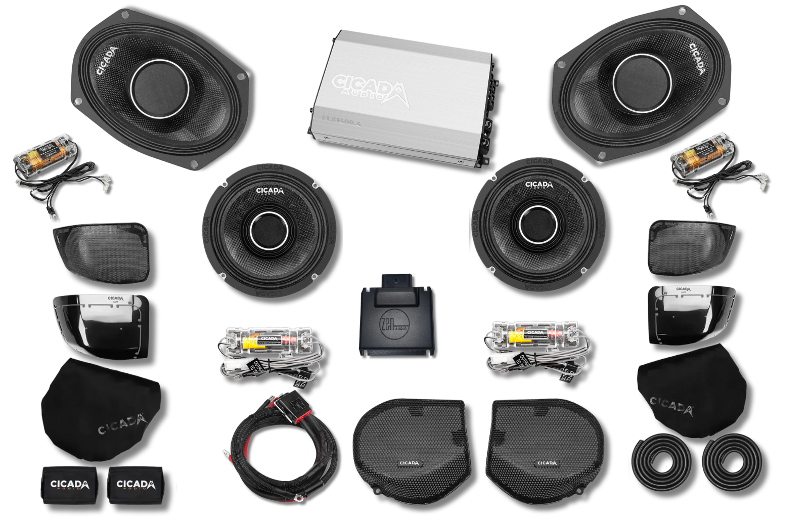 Cicada 4-Channel Amplifier & 4 CHX Pro Horn Speakers — 2024+ Street Glide Audio System