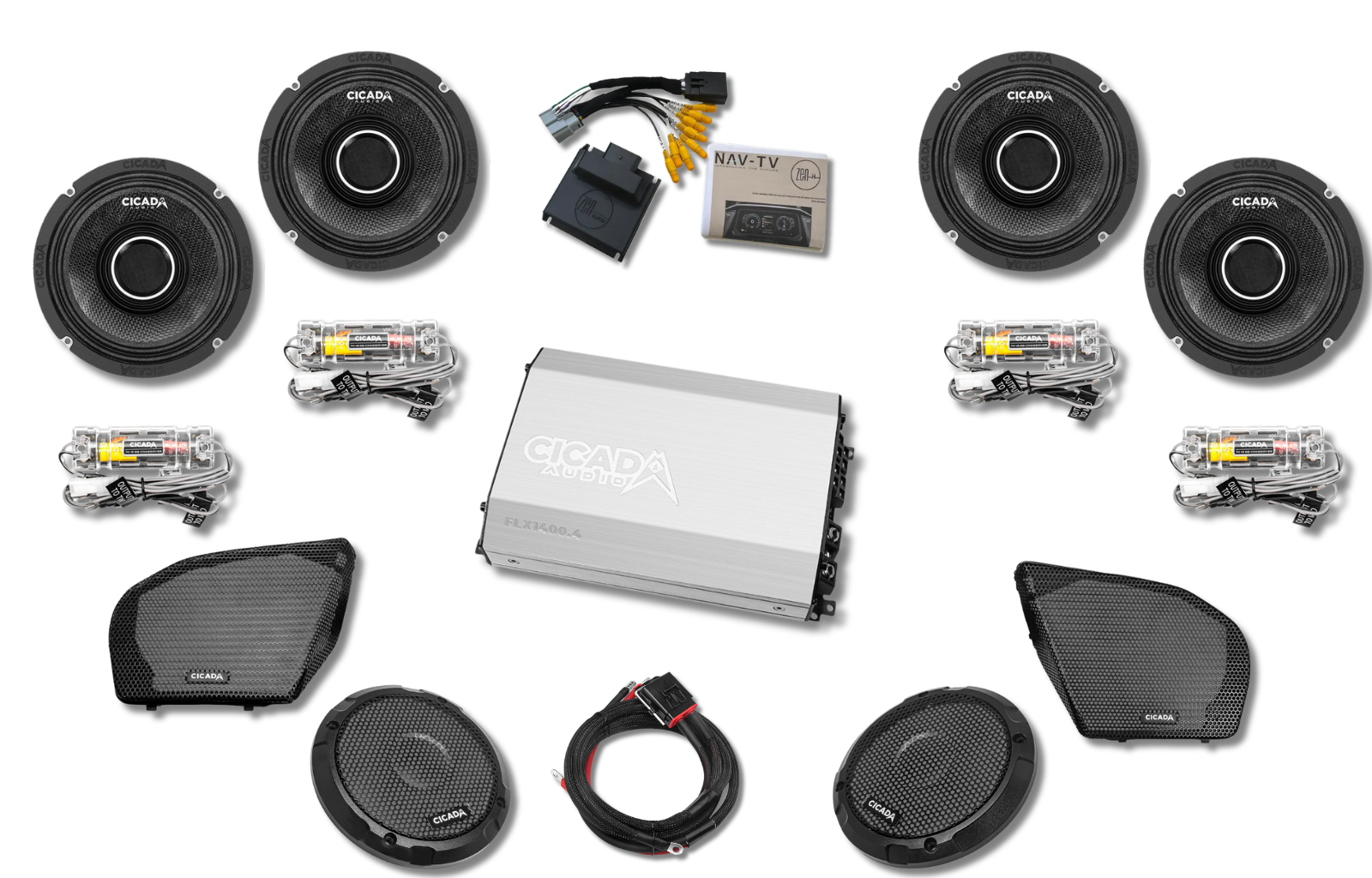 Cicada 4-Channel Amplifier & CHX Pro Horn Front & Tour-Pak Speakers — Road Glide Limited Audio System