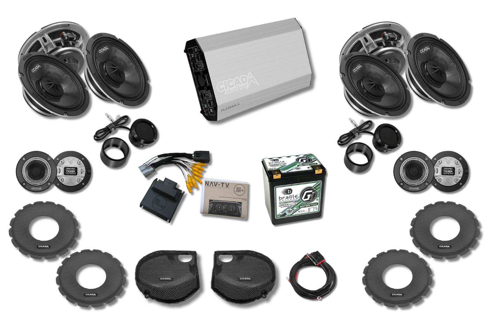 Cicada 4-Channel Amplifier & CM Component 6-Speaker System — CVO Street Glide Limited Audio System (FLX2000.4)