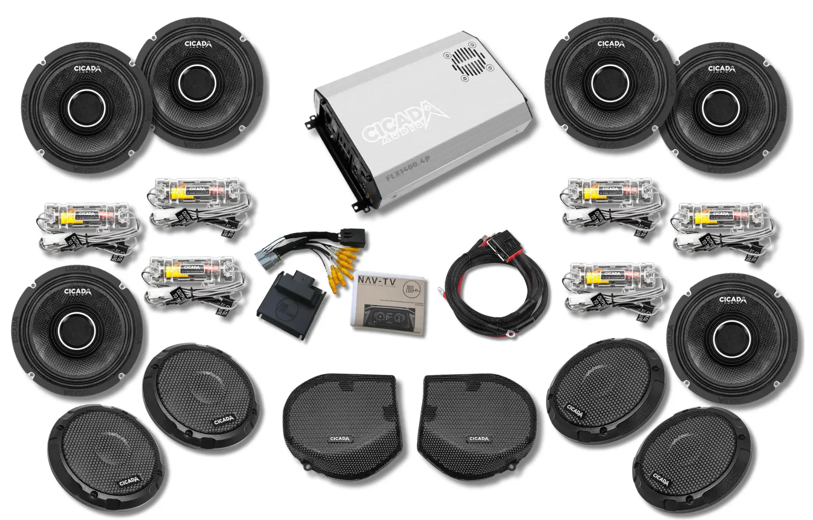 Cicada 4-Channel DSP Amplifier & CHX Pro Horn 6-Speaker System — CVO Street Glide Limited Audio System