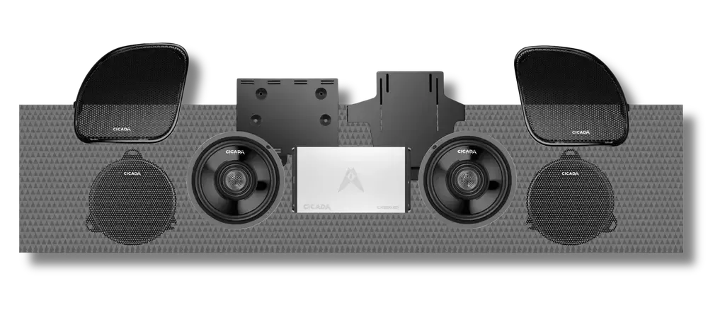 Cicada Audio 14CXCX-2X2 — 500W 2-Channel Amplifier & 6.5″ Coax Speaker Complete System for Harley Touring (2014–2023)