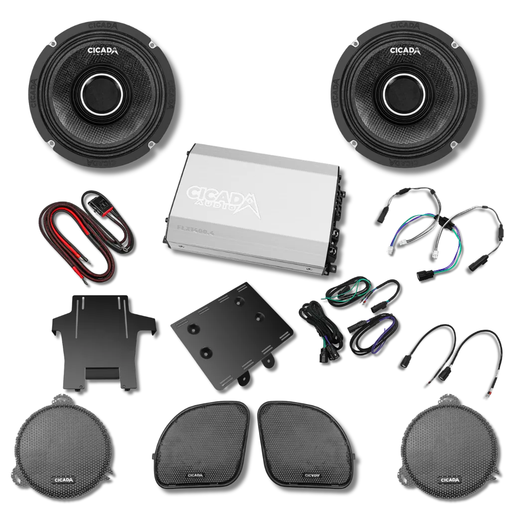 Cicada Audio 14FLXCHX-4X2 — Level 5 Horn Coaxial Front Stage Kit (2014–2023 Harley-Davidson Touring)