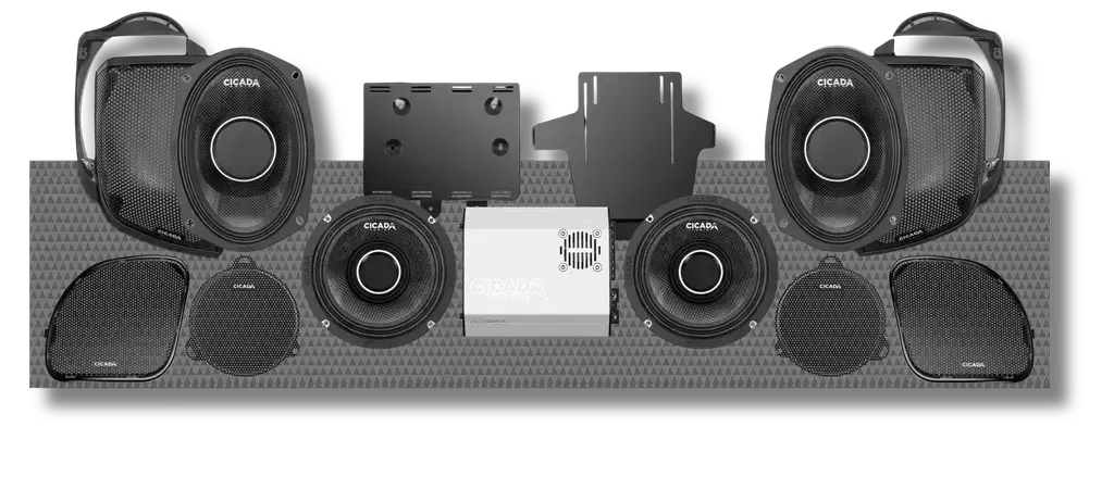 Cicada Audio 14FLXCHX-4X4 — 1000W 4-Channel Amplifier & Pro Coaxial Horn Speaker Complete System for Harley Touring (2014–2023)