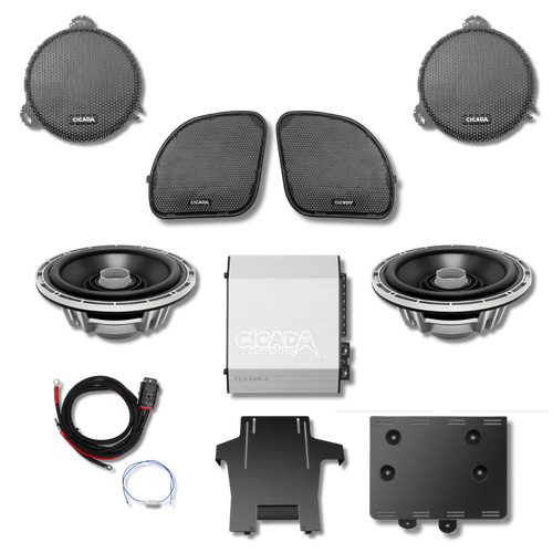 Cicada Audio 14FLXCX-4X2 — 500W 4-Channel Amplifier & CX 6.5″ Front-Stage System for 2014–2023 Harley Touring