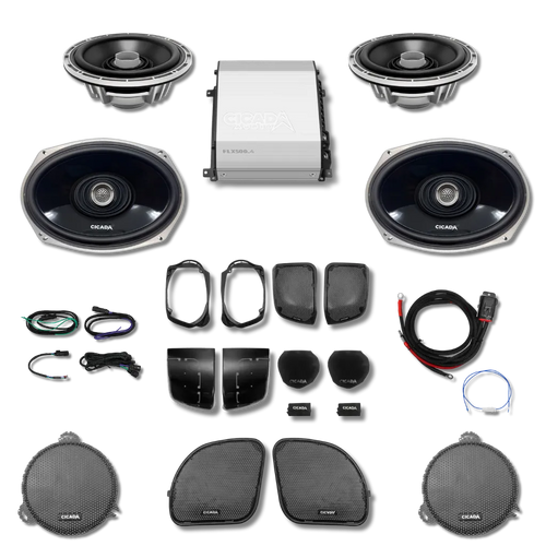 Cicada Audio 14FLXCX-4X4 — 500W 4-Channel Amplifier & Complete 4-Speaker System for 2014–2023 Harley Touring
