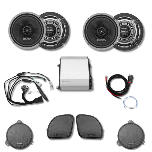 Cicada Audio 14FLXCXX-4X4U — 500W 4-Channel Amplifier & CXX Pro Coaxial System for Harley Ultra and Tour-Pak Builds 2014–2023