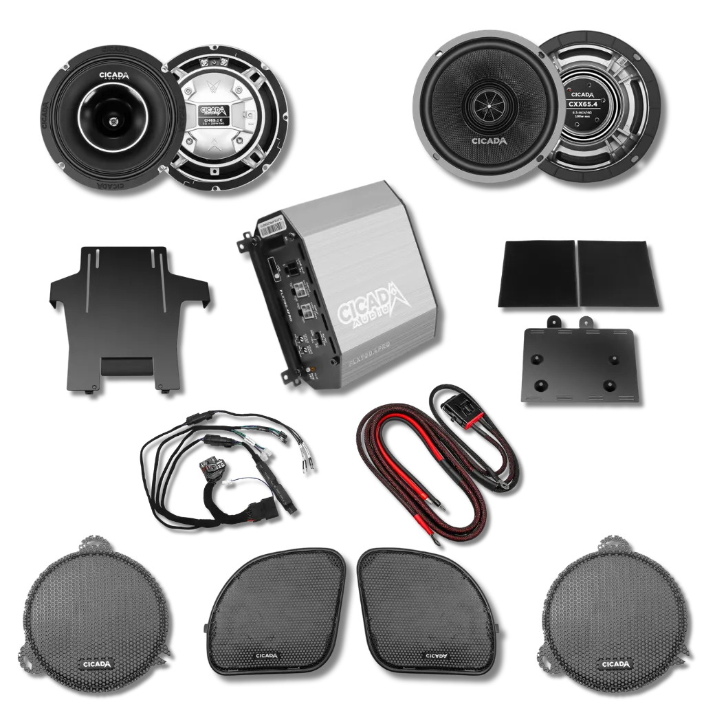 Cicada Audio 14FLXPCHCXX-4X4U — Level 3 PRO DSP Amplifier & Horn Coaxial Ultra Kit for 2014–2023 Harley Touring