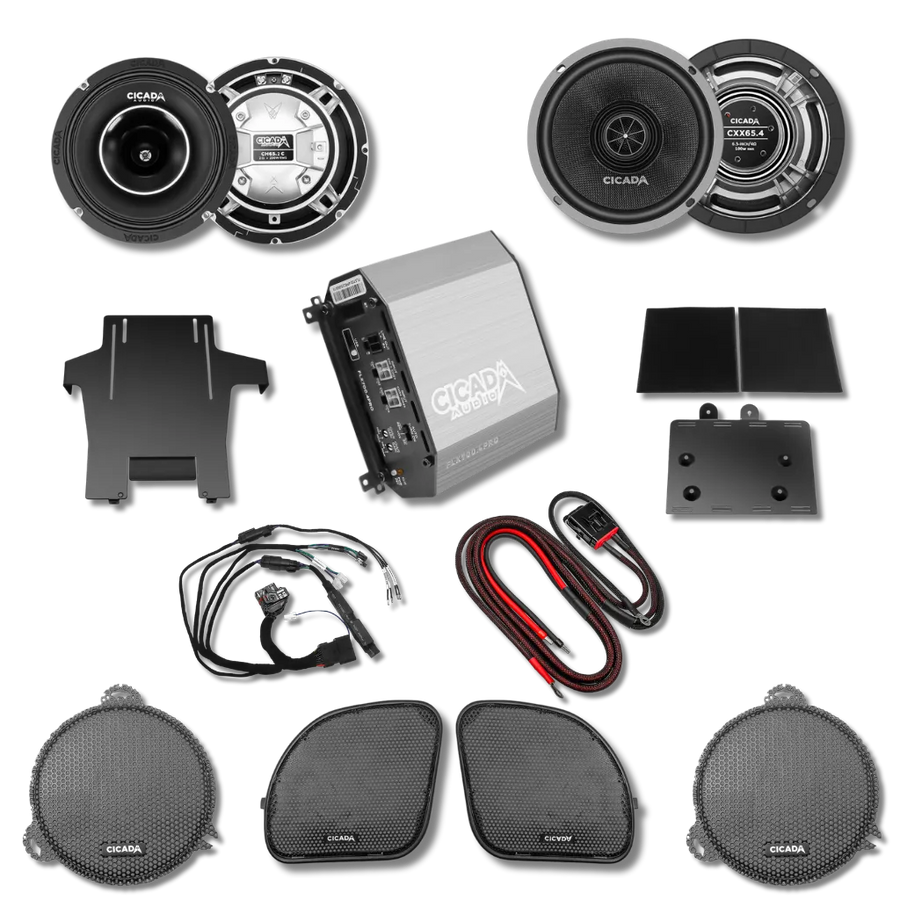 Cicada Audio 14FLXPCHCXX-4X4U — Level 3 PRO DSP Amplifier & Horn Coaxial Ultra Kit for 2014–2023 Harley Touring