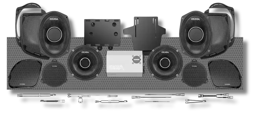 Cicada Audio 14FLXPCHX-4X4 — 1400W 4-Channel DSP Amplifier & Pro Horn Speaker Complete System for Harley Touring (2014–2023)