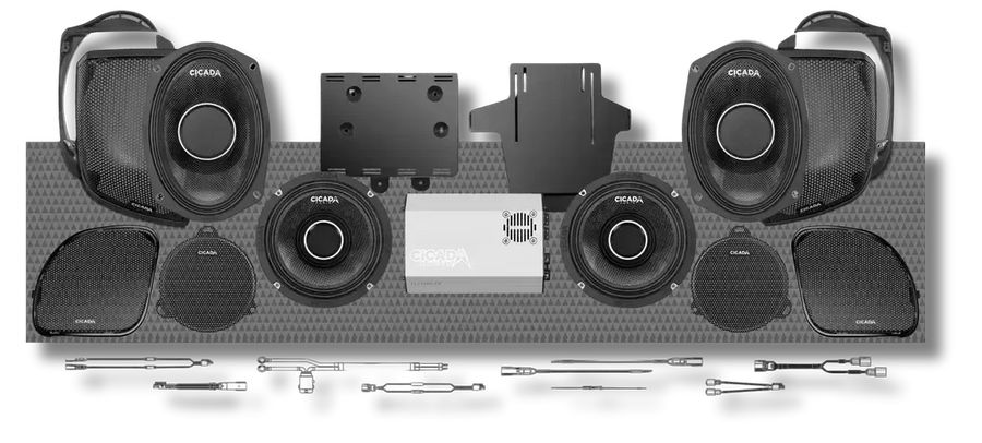 Cicada Audio 14FLXPCHX-4X4 — 1400W 4-Channel DSP Amplifier & Pro Horn Speaker Complete System for Harley Touring (2014–2023)