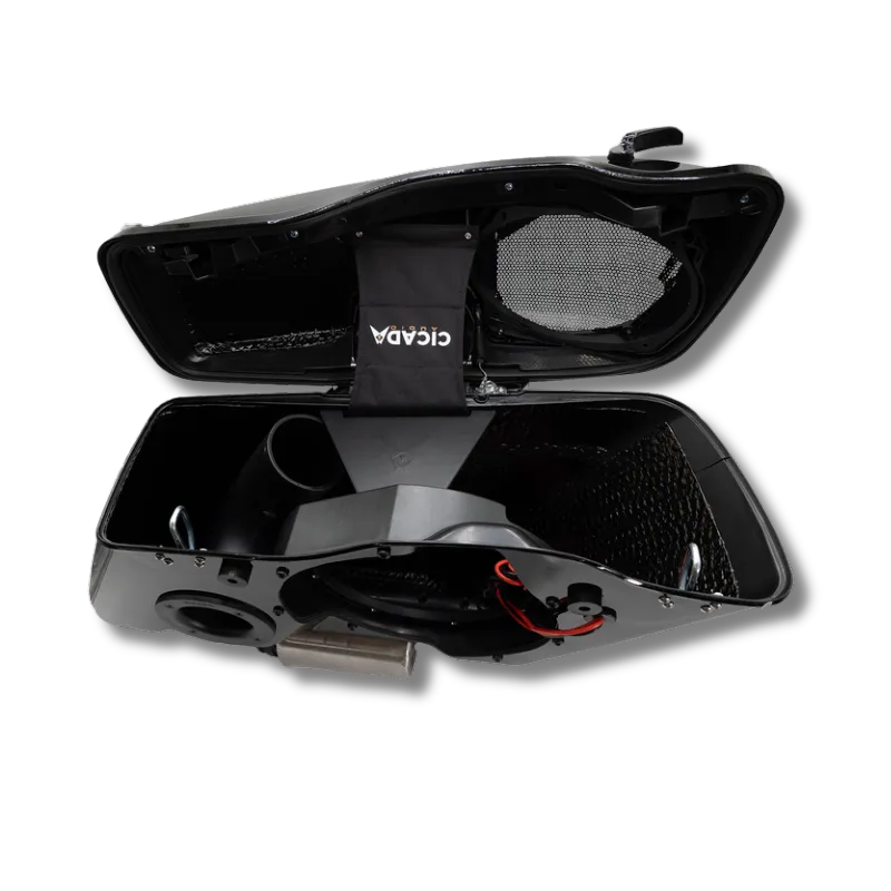 Cicada Audio 14HDXBAG10LID69 Extended Saddlebag System with 6×9″ Lid & 10″ Bag Cutouts (2014–2023 Harley Touring)