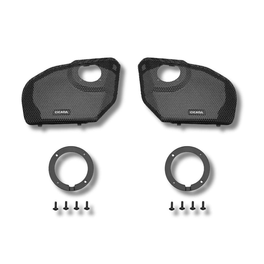 Cicada Audio 24CHDRGGT-075 — Branded Speaker Grilles with RR075T Tweeter Mounts for 2024+ Harley-Davidson Road Glide