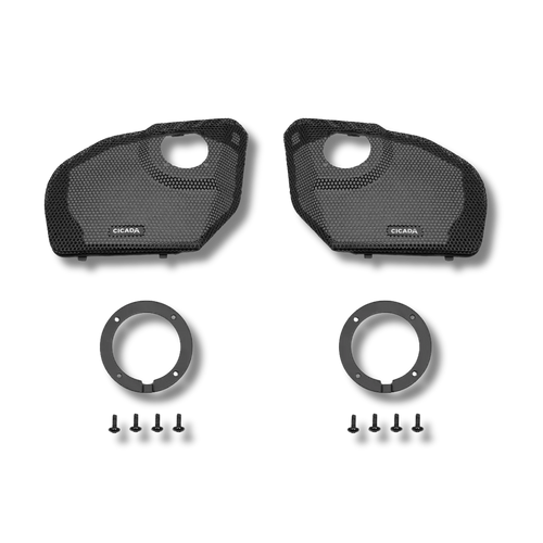 Cicada Audio 24CHDRGGT-075 — Branded Speaker Grilles with RR075T Tweeter Mounts for 2024+ Harley-Davidson Road Glide