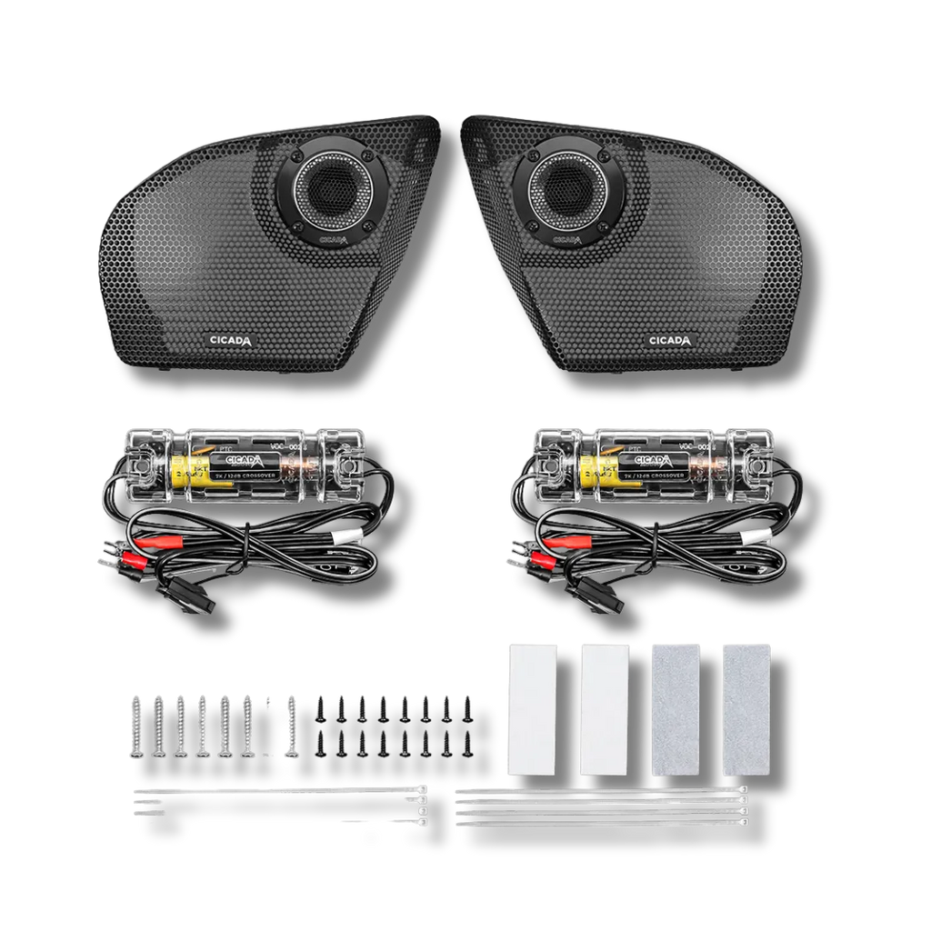Cicada Audio 24CHDRGGTK-075 — 2024+ Road Glide® Kidney Grille + RR075T Tweeter Kit (4Ω, Pair)