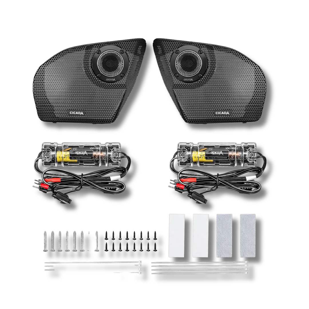 Cicada Audio 24CHDRGGTK-075 — 2024+ Road Glide® Kidney Grille + RR075T Tweeter Kit (4Ω, Pair)
