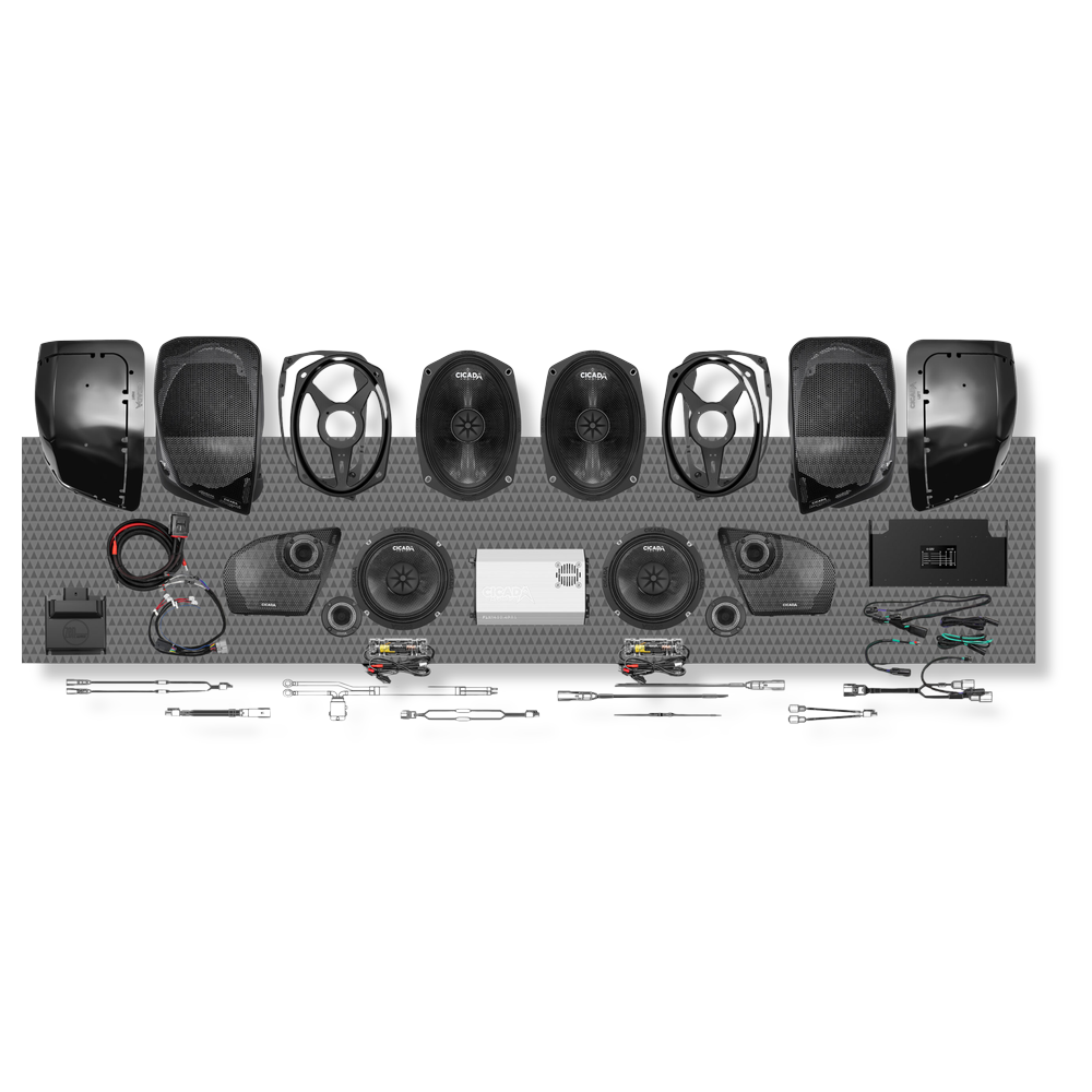 Cicada Audio 24FLXPCM-4X8RG – Level 4 PRO Full Stage Kit for 2024+ Road Glide® (1,400W DSP + Carbon Matrix Component Front & Rear)