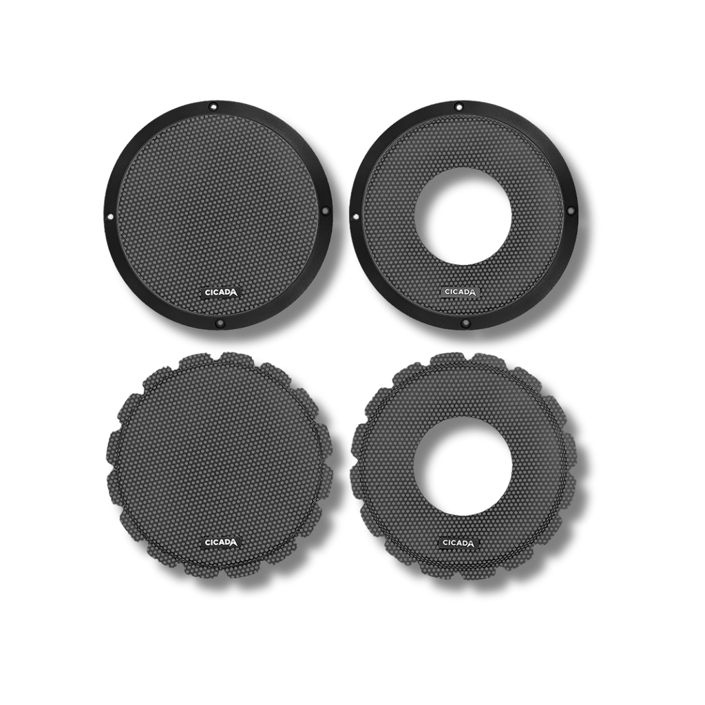 Cicada Audio CBG65F — 6.5″ Flush Style Billet Speaker Grilles (Black Aluminium Rings, Pair)