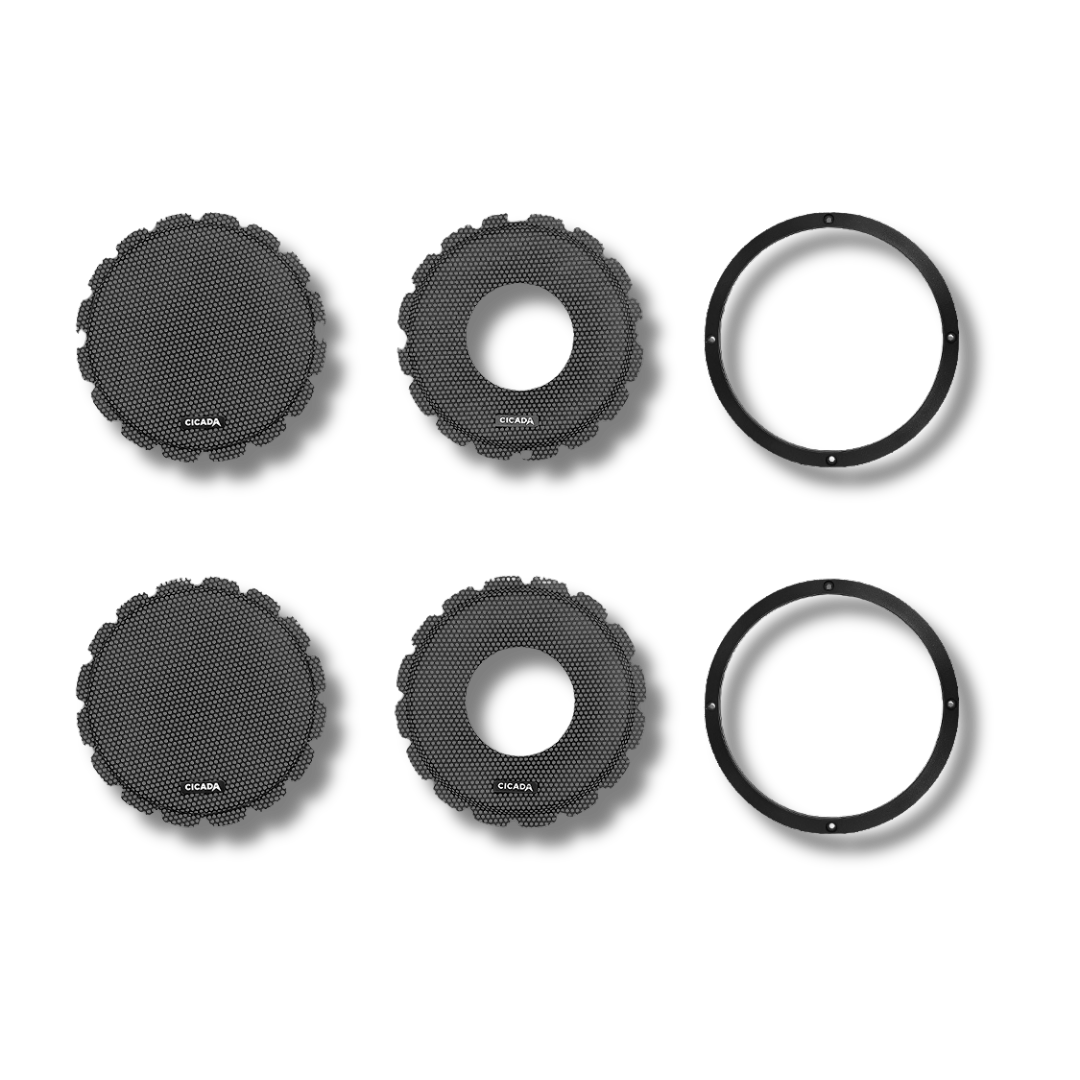 Cicada Audio CBG65F — 6.5″ Flush Style Billet Speaker Grilles (Black Aluminium Rings, Pair)