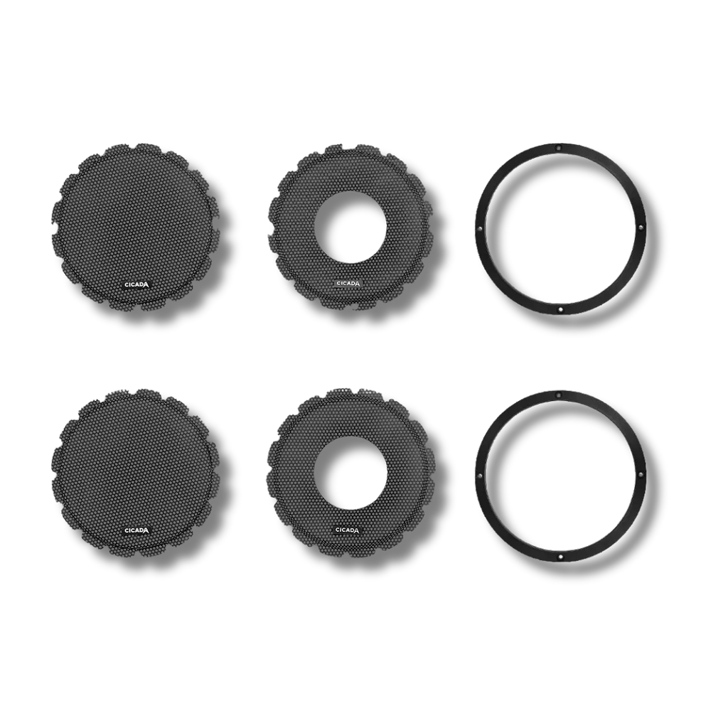 Cicada Audio CBG65F — 6.5″ Flush Style Billet Speaker Grilles (Black Aluminium Rings, Pair)