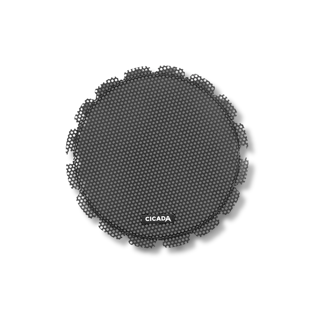 Cicada Audio CBG8F — 8″ Flush Style Billet Speaker Grilles (Black Aluminium Rings, Pair)