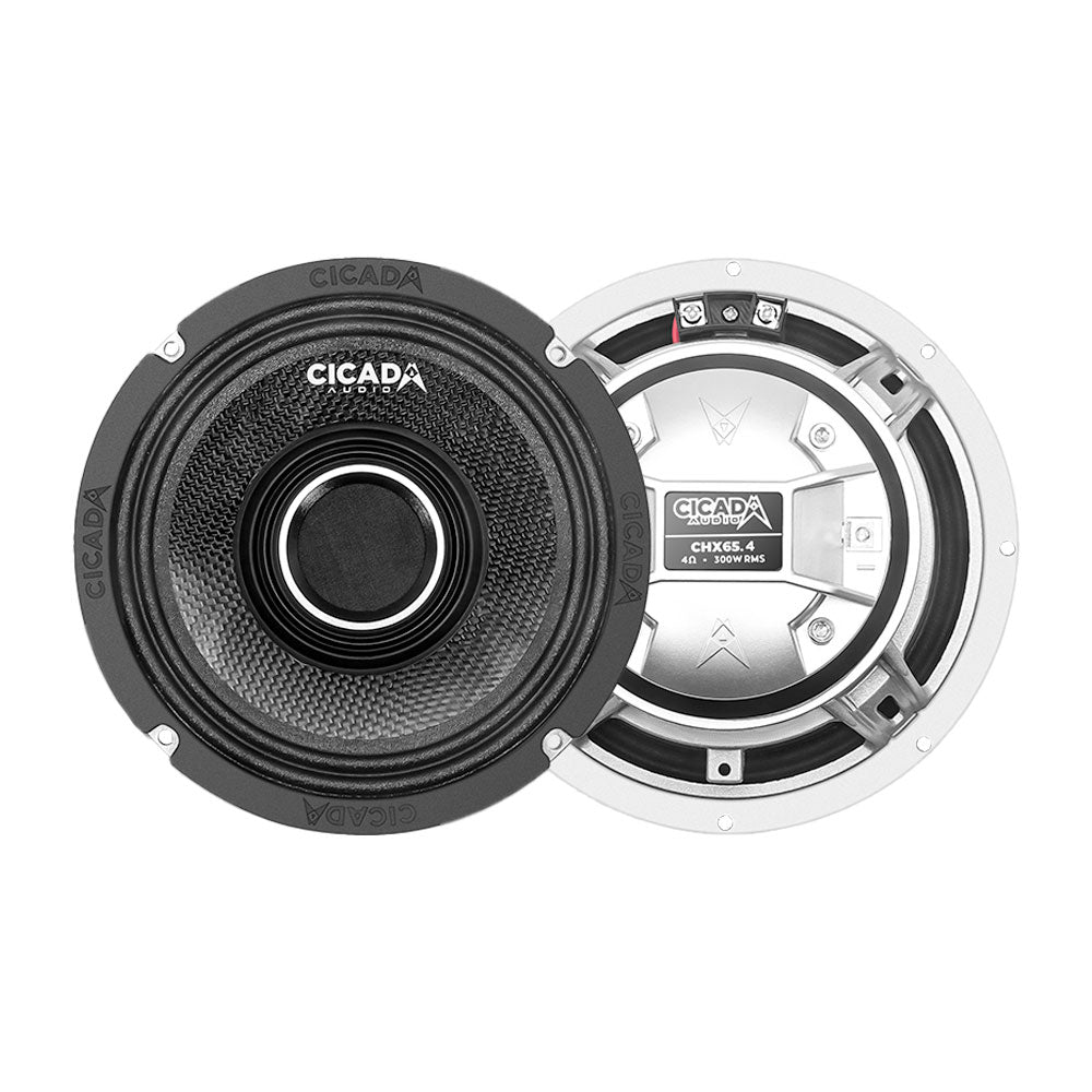 Cicada Audio CHX65.4 — 6.5" Pro Coaxial Horn Motorcycle Speakers (4Ω, Carbon Matrix Composite)