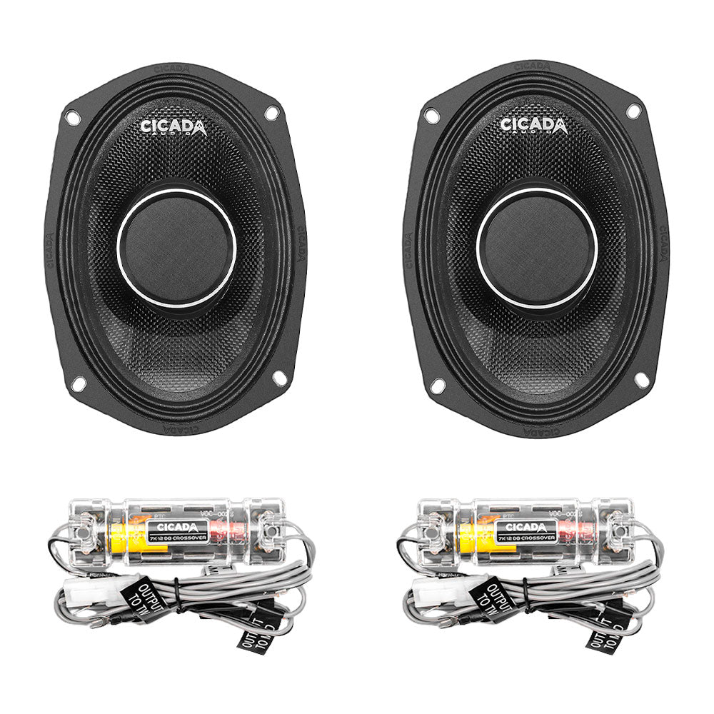 Cicada Audio CHX69.2 — 6x9" Pro Coaxial Horn Motorcycle Speakers (2Ω, Carbon Matrix Composite)