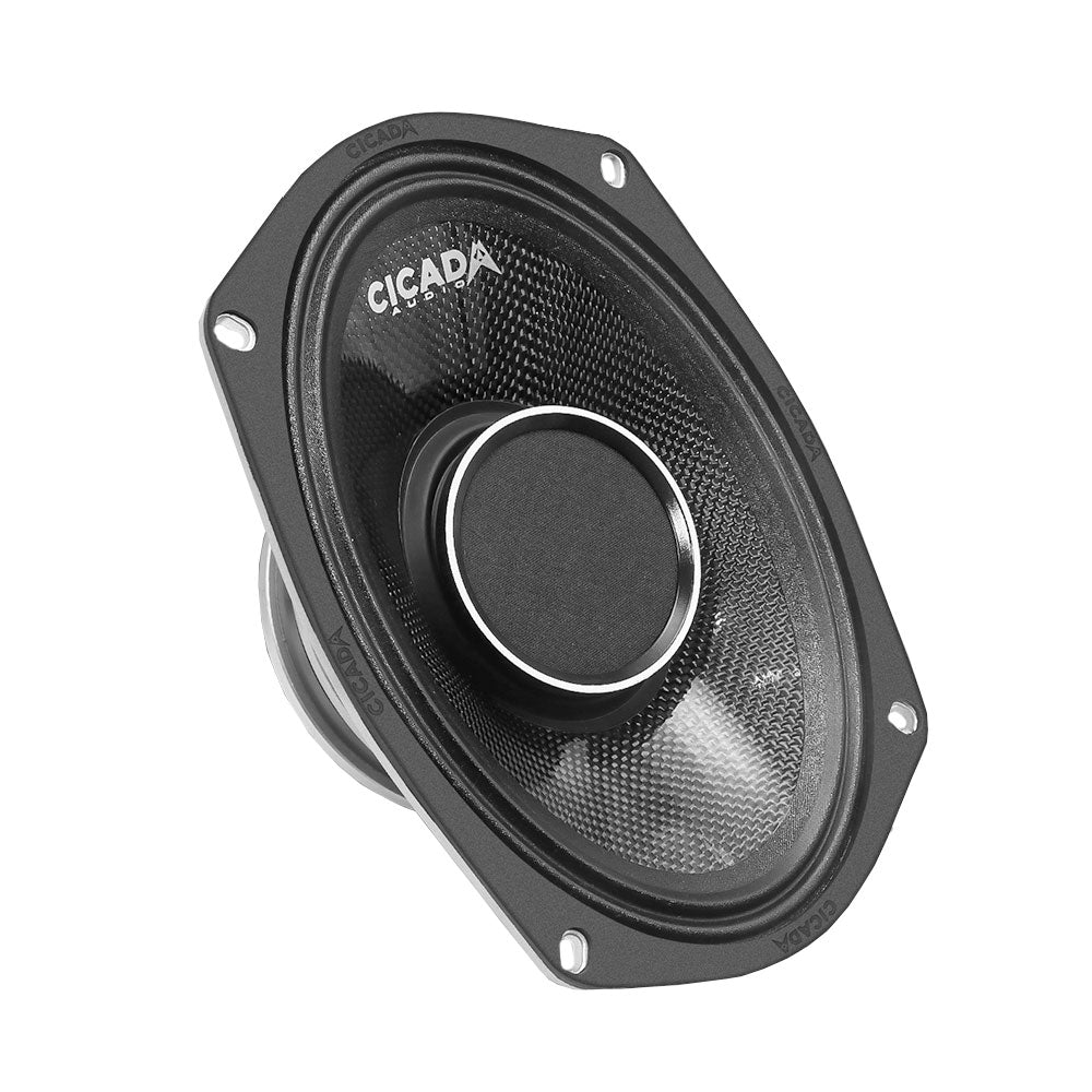 Cicada Audio CHX69.2 — 6x9" Pro Coaxial Horn Motorcycle Speakers (2Ω, Carbon Matrix Composite)
