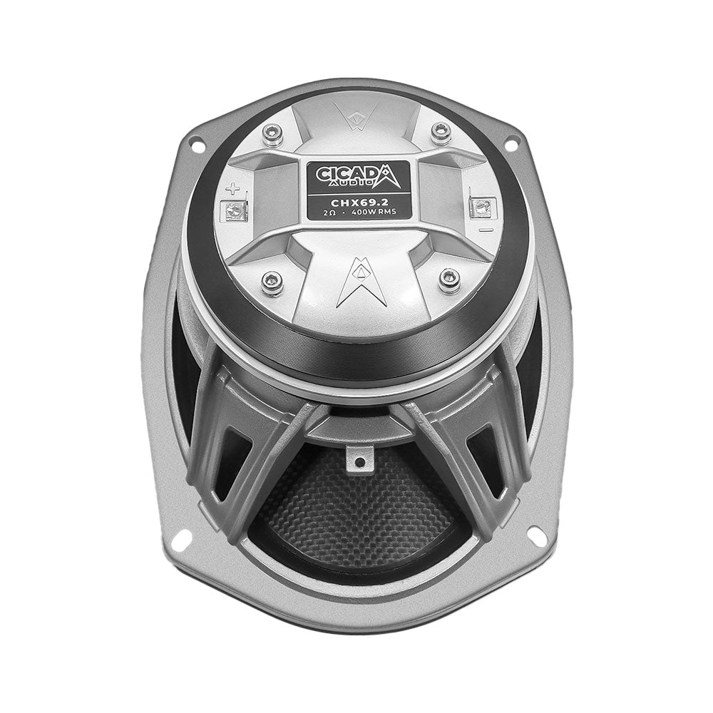Cicada Audio CHX69.2 — 6x9" Pro Coaxial Horn Motorcycle Speakers (2Ω, Carbon Matrix Composite)