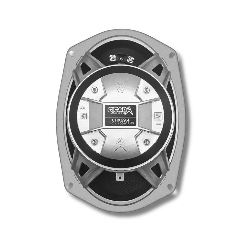 Cicada Audio CHX69.4 — 6x9" Pro Coaxial Horn Motorcycle Speakers (4Ω, Carbon Matrix Composite)