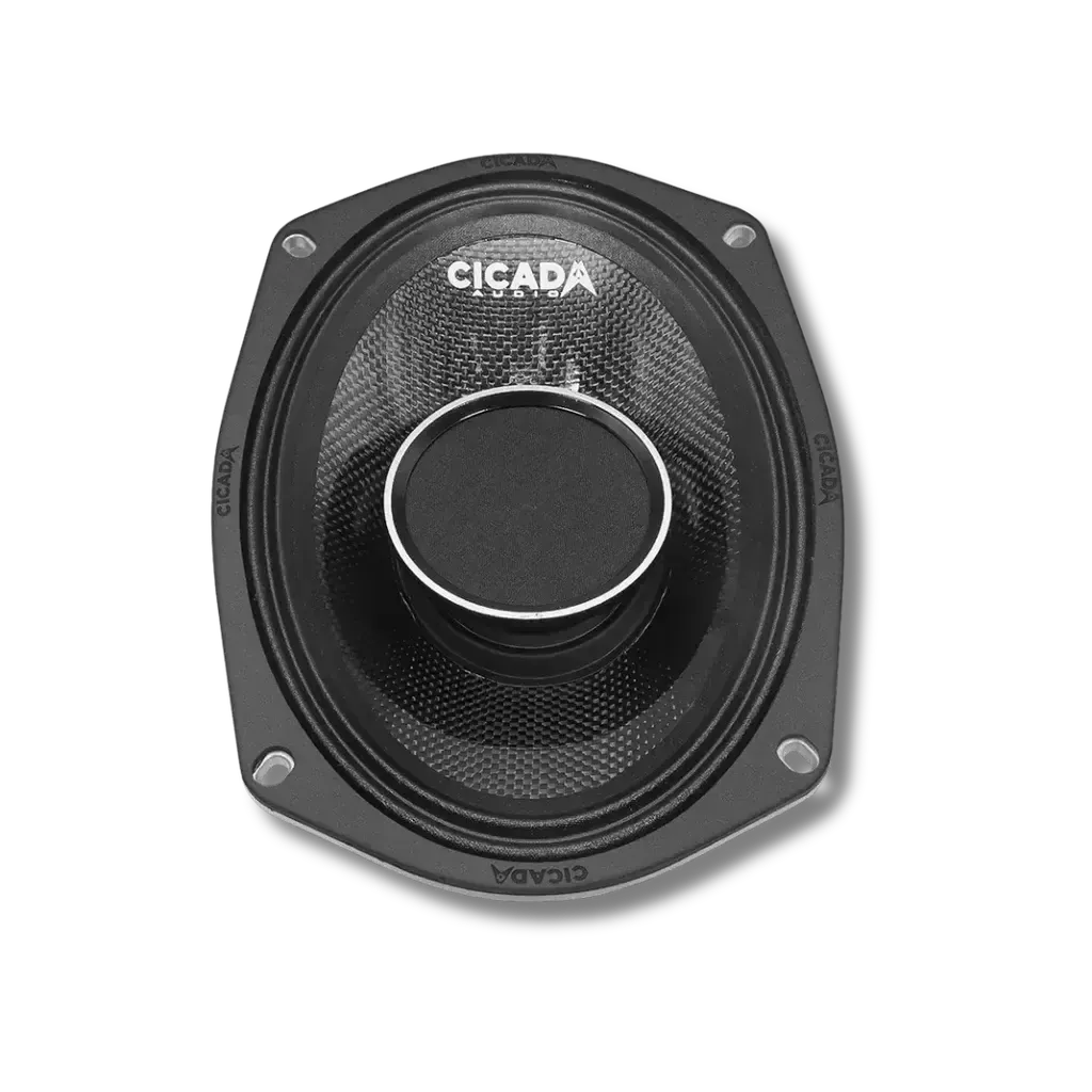 Cicada Audio CHX69.4 — 6x9" Pro Coaxial Horn Motorcycle Speakers (4Ω, Carbon Matrix Composite)