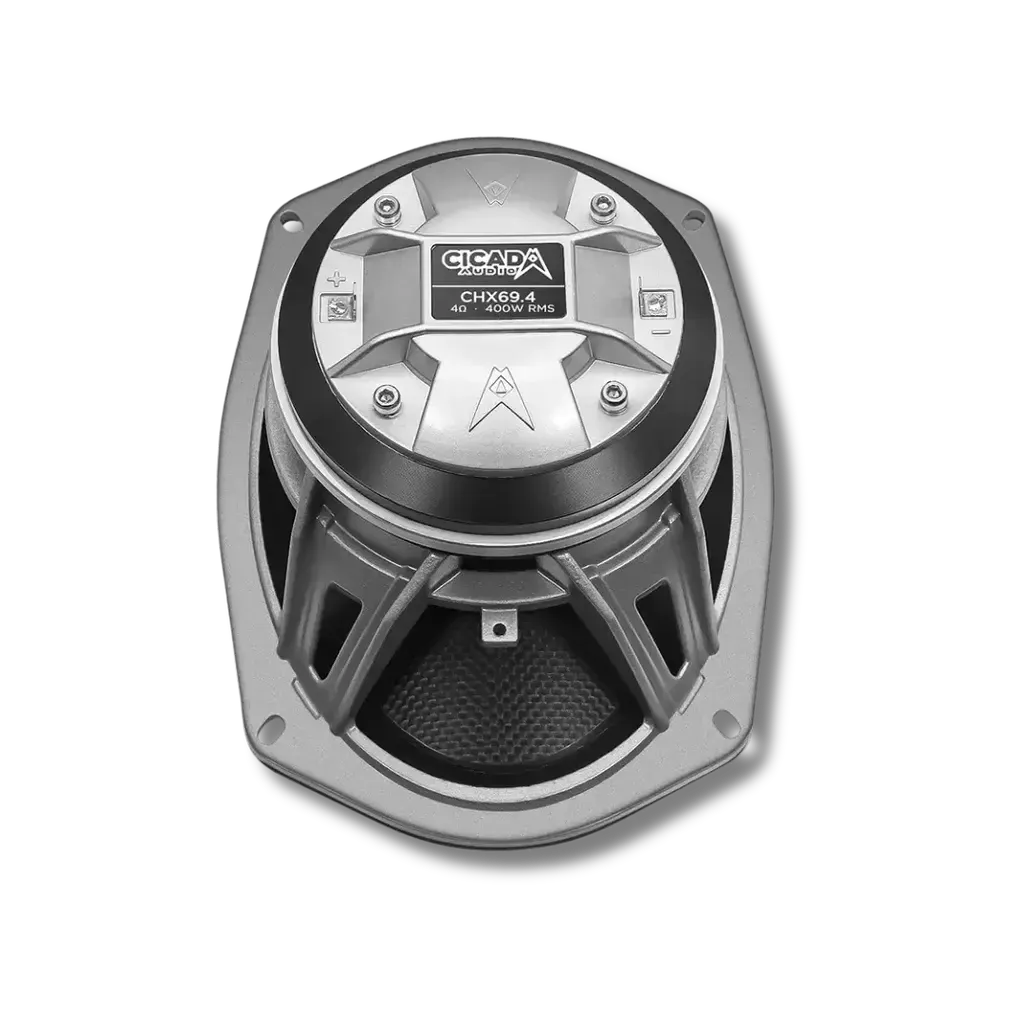 Cicada Audio CHX69.4 — 6x9" Pro Coaxial Horn Motorcycle Speakers (4Ω, Carbon Matrix Composite)