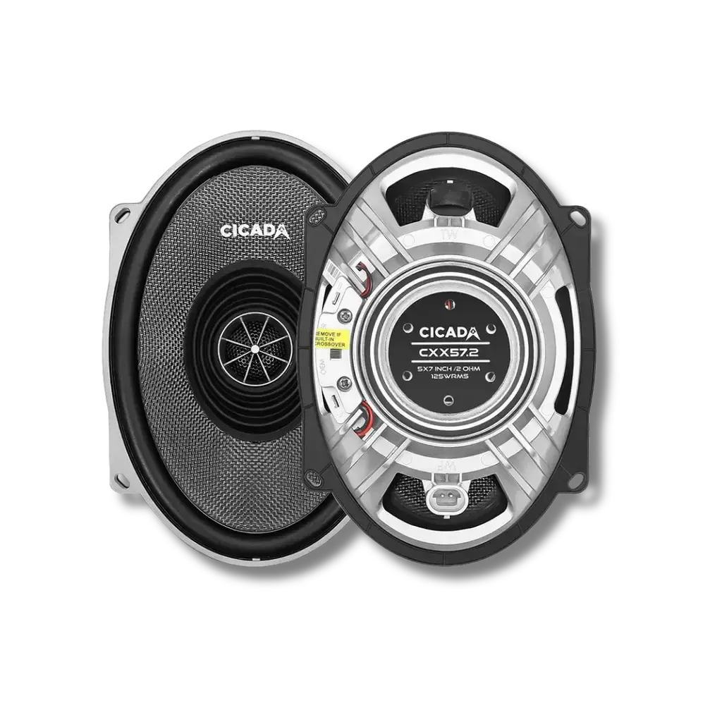 Cicada Audio CXX57.2 — 5×7" 2Ω Boom! II Bi-Amp Coaxial Harley Saddlebag Speakers (Pair)
