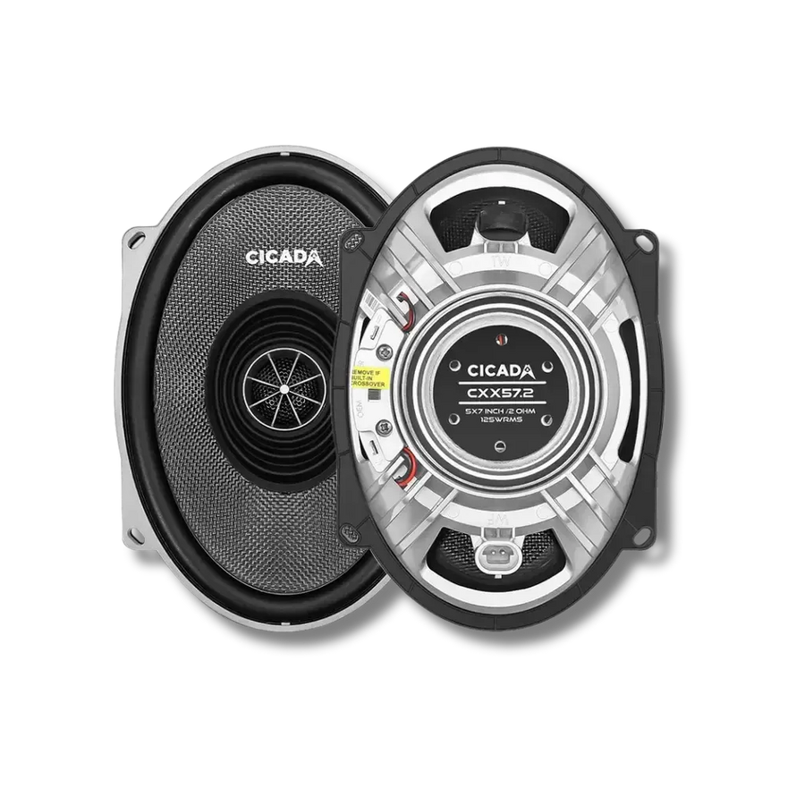 Cicada Audio CXX57.2 — 5×7" 2Ω Boom! II Bi-Amp Coaxial Harley Saddlebag Speakers (Pair)
