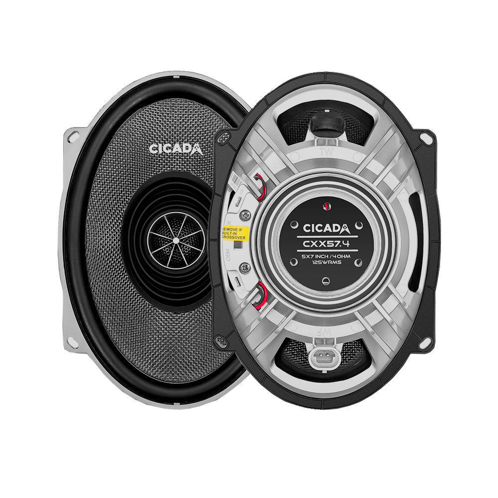 Cicada Audio CXX57.4 — 5×7" 4Ω Boom! II Bi-Amp Coaxial Harley Saddlebag Speakers (Pair)