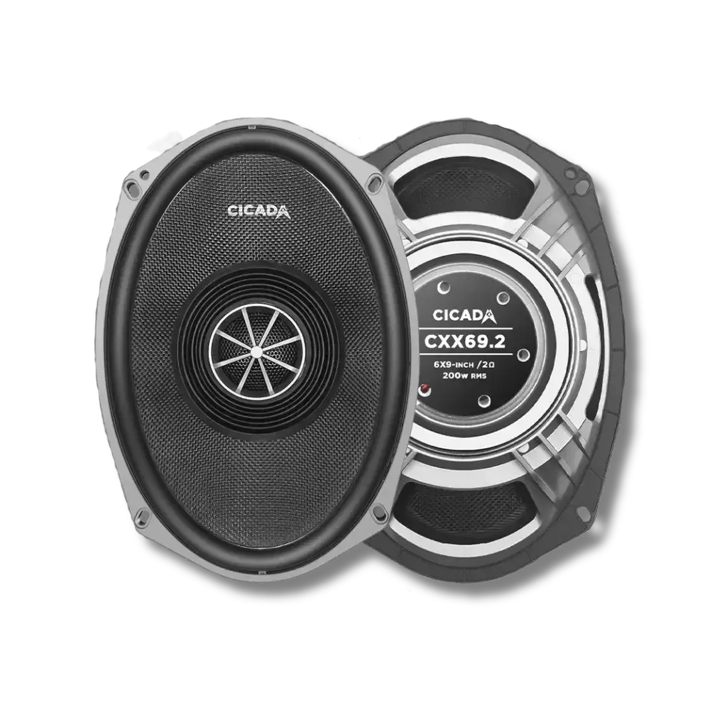 Cicada Audio CXX69.2 — 6x9" High-Output Motorcycle Coaxial Speakers (2Ω, 2" Voice Coil)