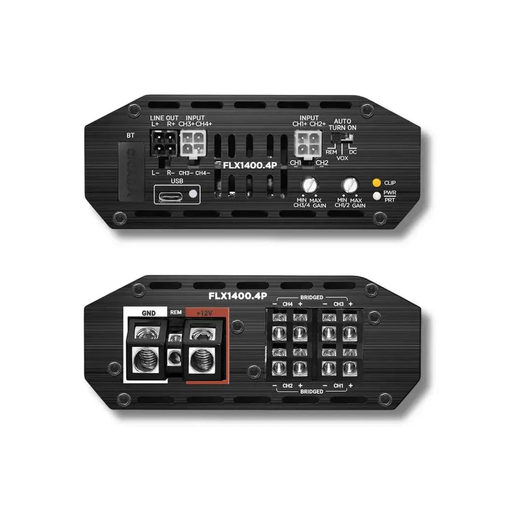Cicada Audio FLX1400.4P — 4-Channel DSP PRO Class-D Amplifier for Harley & Bagger Audio (1400W RMS)
