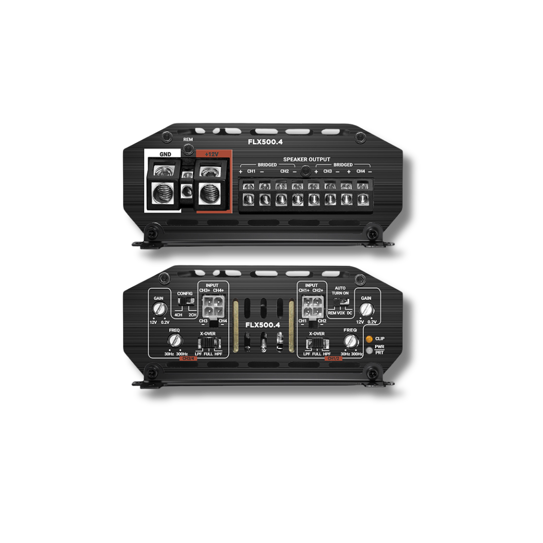 Cicada Audio FLX500.4 — Compact 4-Channel Class-D Motorcycle Amplifier (500W RMS / 125W x4 @ 2Ω)