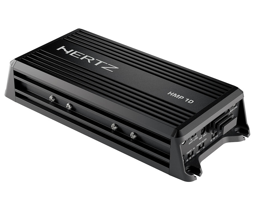 Hertz HMP1D — Compact 1-Channel Class-D Motorcycle Subwoofer Amplifier (300W RMS @ 2Ω)