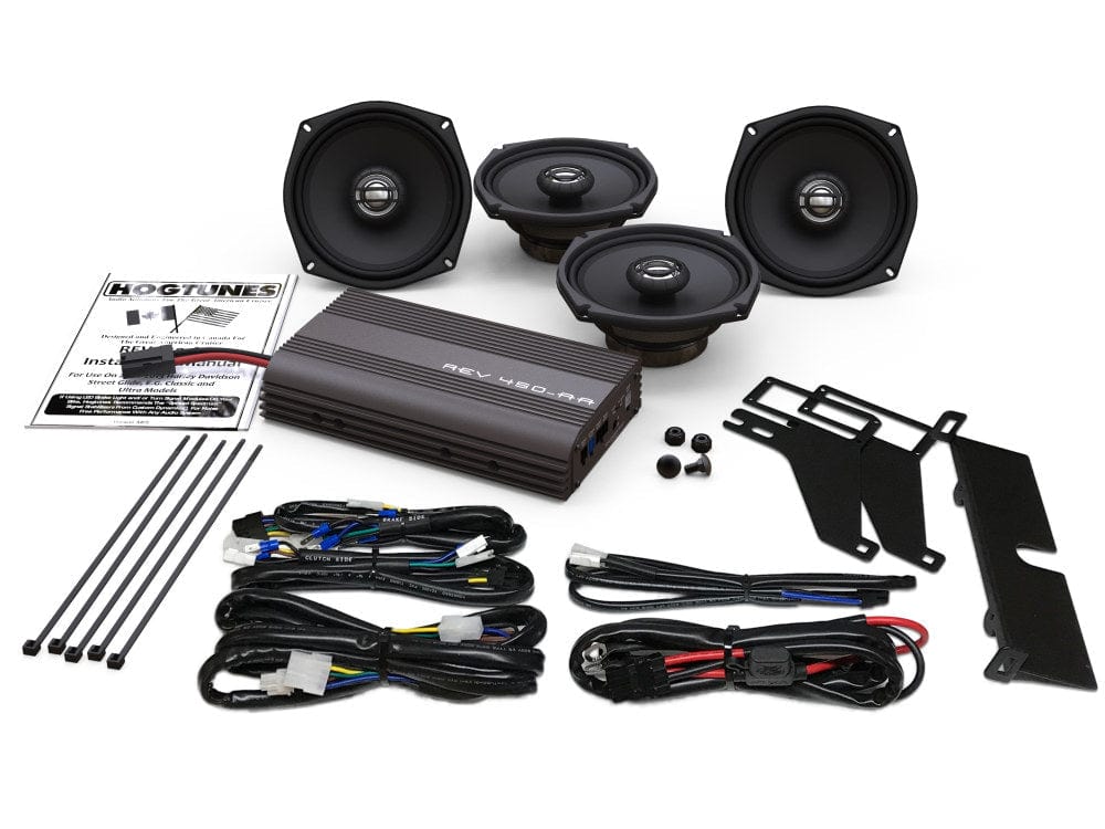 Hogtunes REV 450-U – REV 450-AA 4-Channel Amp & 5.25" Front + Rear Speaker Kit (1998–2013 Ultras)
