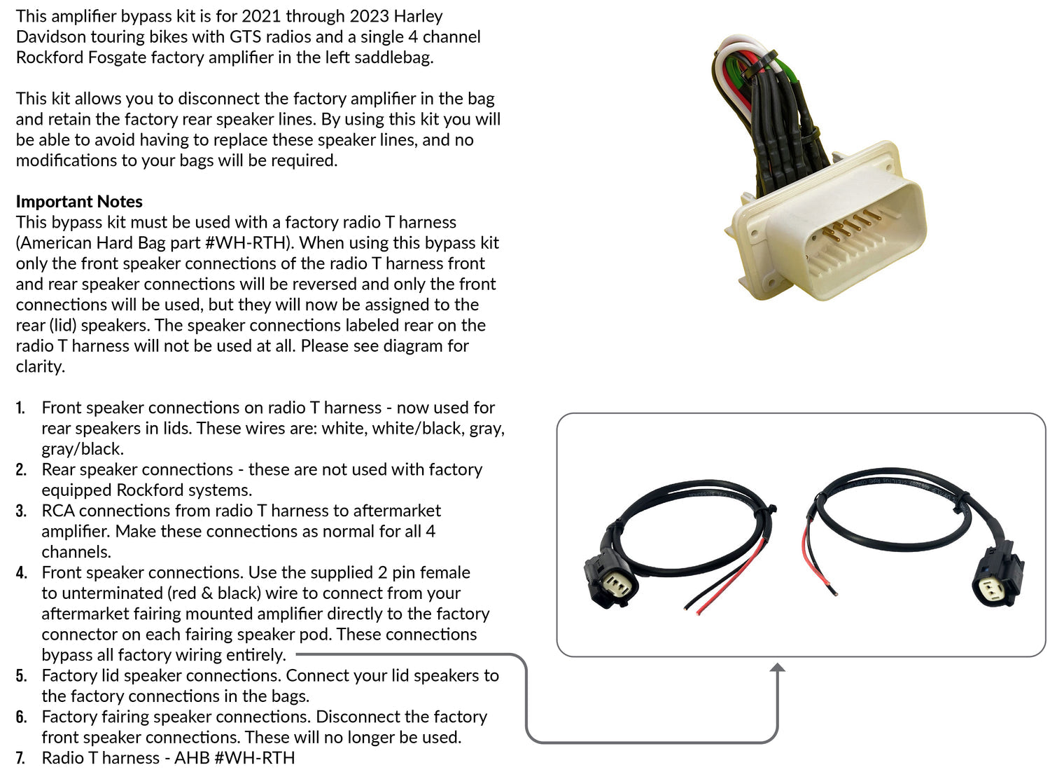 RF Rear Bypass Harness for Saddlebag-Mounted Factory Amplifier – Harley 2021–2023
